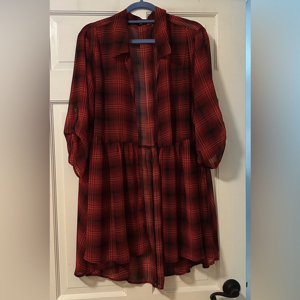 Torrid Red Plaid Long Sleeve Cardigan Kimono